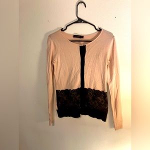 Cute button up sweater with pink with black lace